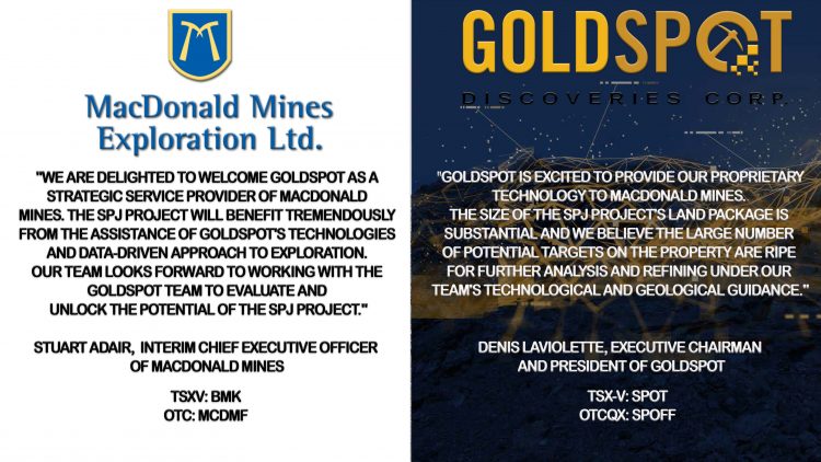GoldSpot Discoveries to Apply Artificial Intelligence on MacDonald Mines Exploration’s SPJ Project in Northern Ontario