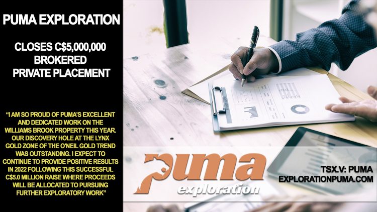 Puma Exploration Closes C$5,000,000 Brokered Private Placement