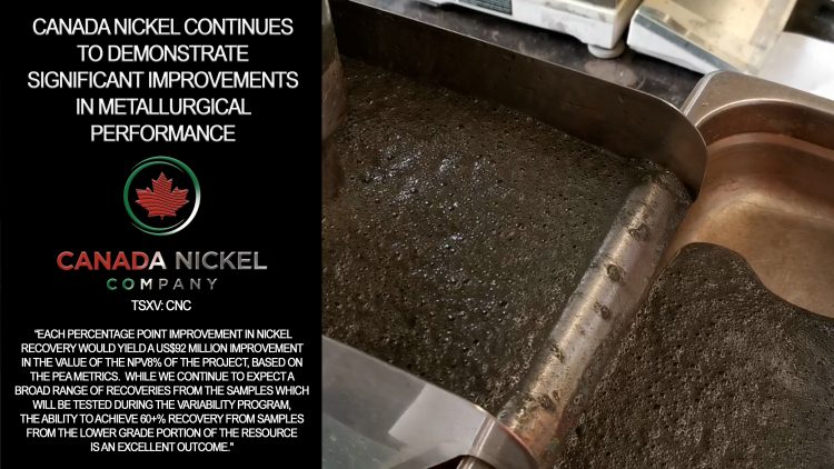 Canada Nickel Continues to Demonstrate Significant Improvements in Metallurgical Performance at Crawford Nickel Sulphide Project