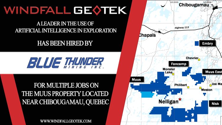 Blue Thunder Hires Windfall Geotek for Multiple Jobs for the Muus Property Located Near Chibougamau, Quebec