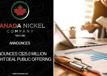 Canada Nickel Announces C$25.0 Million Bought Deal Public Offering