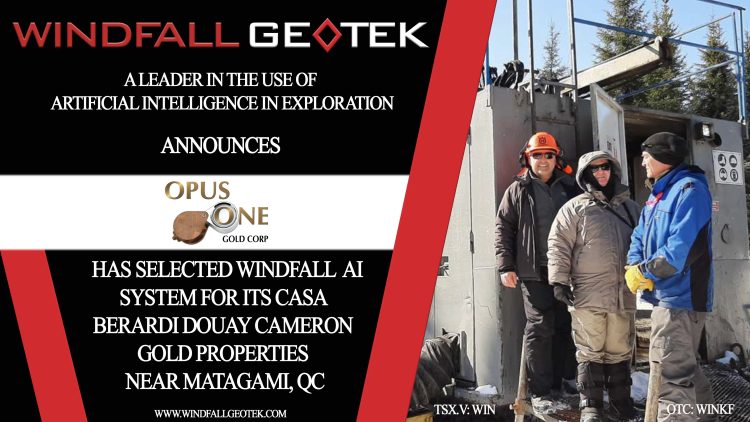 Opus One Selects Windfall Geotek AI System on its Casa Berardi Douay Cameron Gold Properties Near Matagami, QC