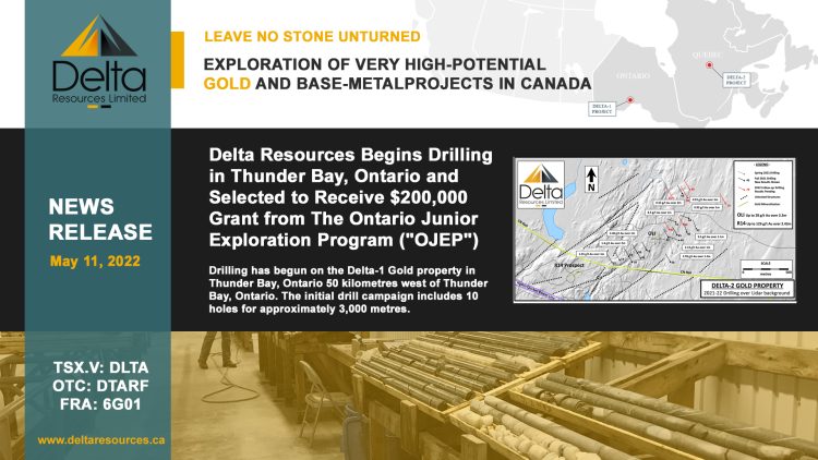 Delta Resources Begins Drilling in Thunder Bay, Ontario and Selected to Receive $200,000 Grant from The Ontario Junior Exploration Program (“OJEP”)