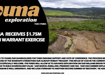 Puma Exploration Receives $1.75m From Warrant Exercise