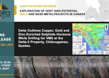 Delta Outlines Copper, Gold and Zinc-Enriched Sulphide Horizons While Drilling for VMS at the Delta-2 Property, Chibougamau, Quebec