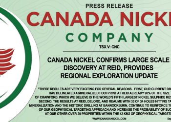 Canada Nickel Confirms Large Scale Discovery at Reid, Provides Regional Exploration Update