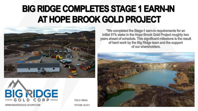 Big Ridge Completes Stage 1 Earn-In at Hope Brook Gold Project