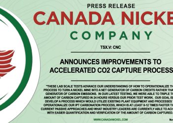 Canada Nickel Announces Improvements to Accelerated CO2 Capture Process