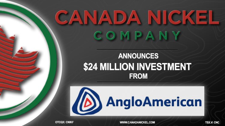 Canada Nickel Announces $24 million Investment from Anglo American
