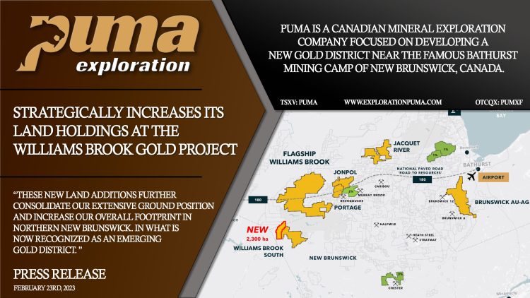 Puma Exploration Strategically Increases Its Land Holdings at the Williams Brook Gold Project
