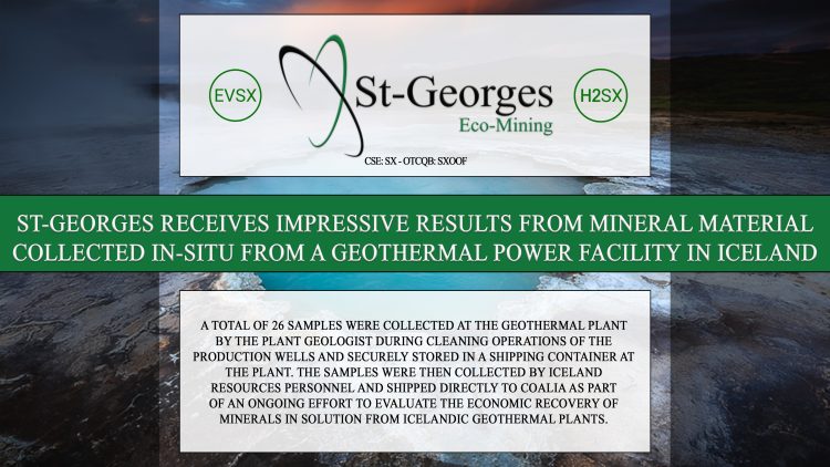 St-Georges Receives Impressive Results from Mineral Material Collected In-Situ from a Geothermal Power Facility in Iceland
