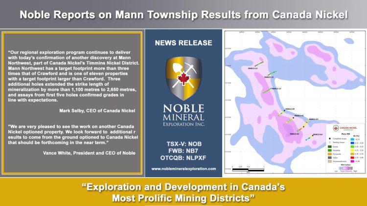 Noble Reports on Mann Township Results from Canada Nickel