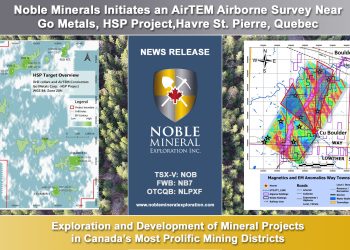 Noble Minerals Initiates an AirTEM Airborne Survey Near Go Metals, HSP Project, Havre St. Pierre, Quebec
