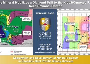 Noble Mineral Mobilizes a Diamond Drill to the Kidd2/Carnegie Project Near Timmins, Ontario