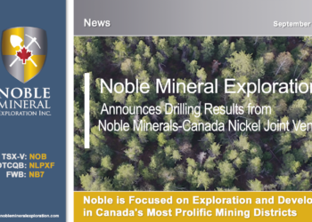 Noble Minerals Announces Drilling Results from Noble Minerals-Canada Nickel Joint Venture