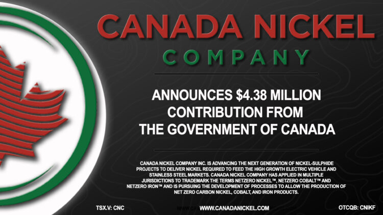 Canada Nickel Announces $4.38 million Contribution from the Government of Canada