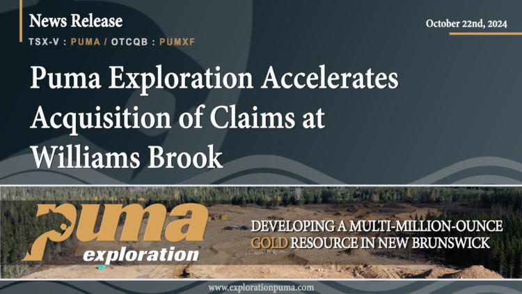 Puma Exploration Accelerates Acquisition of Claims at Williams Brook