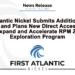 First Atlantic Nickel Submits Additional Drill Permits and Plans New Direct Access Route to Expand and Accelerate RPM Zone Exploration Program