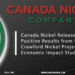 Canada Nickel Releases Positive Results from Crawford Nickel Project Economic Impact Study