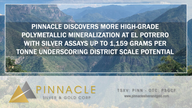 Pinnacle Discovers More High-Grade Polymetallic Mineralization at El Potrero with Silver Assays up to 1,159 grams per tonne Underscoring District Scale Potential