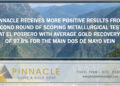 Pinnacle Receives More Positive Results from Second Round of Scoping Metallurgical Tests at El Potrero with Average Gold Recovery of 97.8% for the Main Dos de Mayo Vein