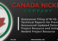 Canada Nickel Announces Filing of NI 43-101 Technical Reports for Previously Announced Updated Deloro Project Resource and Initial Nesbitt Project Resource